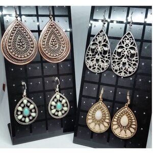 Bundle Lot 4 Boho Tear-Drop Beaded Earrings Bejeweled Dressy to Casual Dangle
